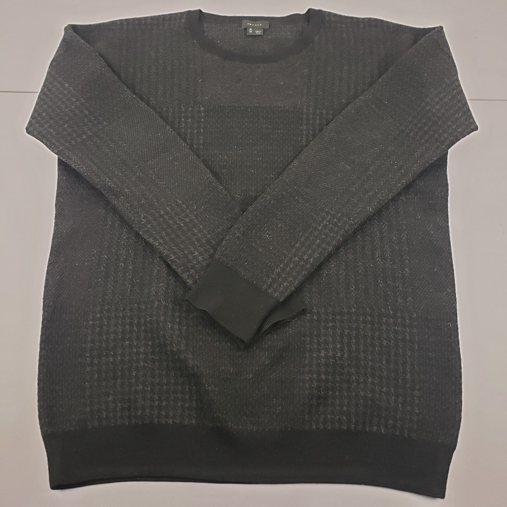 Theory Sweater Womens Medium Black Houndstooth Long Sleeve Pullover Wool Sweater